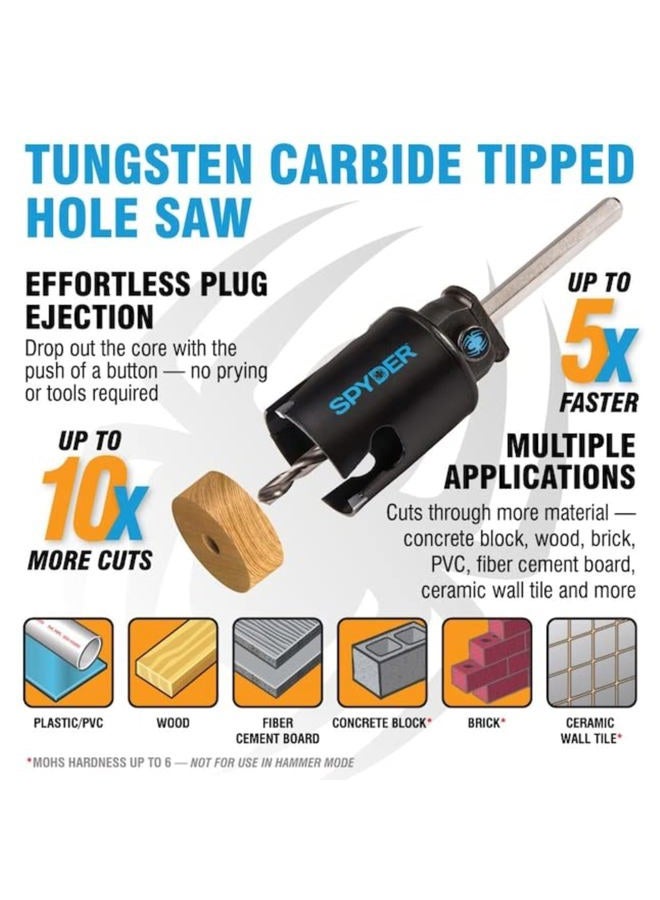 Spyder 14-Piece Carbide Tipped Deep Cut Hole Saw Kit, 11 Hole Saws, 1 Arbor, and 2 Pilot Bits, Rapid Core Eject Arbor System - Image 2