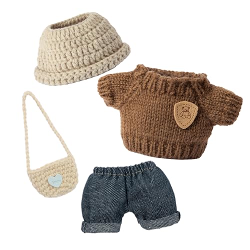 CHICHO 17cm Doll Clothing for Labubu Kawaii Chic Style Set for 17cm Dolls Premium Doll Outfit with Accessories Khaki Wool Hat Brown Romper Black Jeans Khaki Bag Clothes Only - Image 5