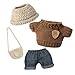 CHICHO 17cm Doll Clothing for Labubu Kawaii Chic Style Set for 17cm Dolls Premium Doll Outfit with Accessories Khaki Wool Hat Brown Romper Black Jeans Khaki Bag Clothes Only - Image 4
