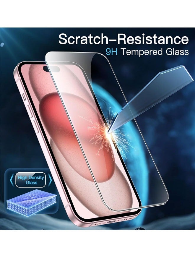 KASTWAVE 3 Pack Screen Protector For Iphone 15 6.1 Inch,Including Three Protectors,Stickers,Frame,Wet And Dry Wipes,Case Friendly,HD Bubble Free Hard Tempered Glass Protective Film  - Image 2