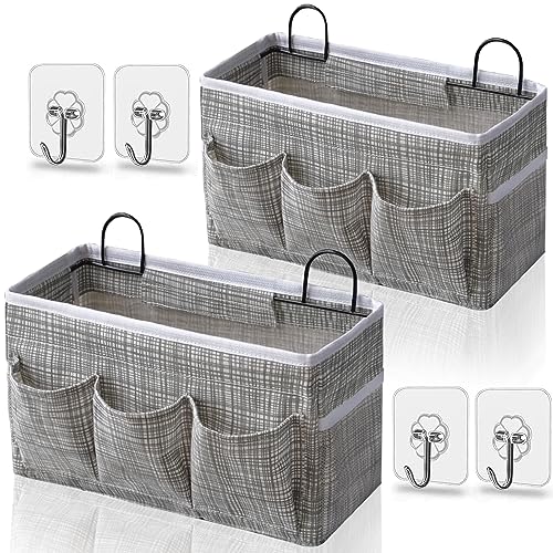 Kanrichu 2pcs 3pockets Large Wall Hanging Organizer Bag Linen Fabric Door Hanging Storage Baskets with Pockets Waterproof Bin for Kitchen Bedroom Office RV Camper Stripe_2pcs - Image 1