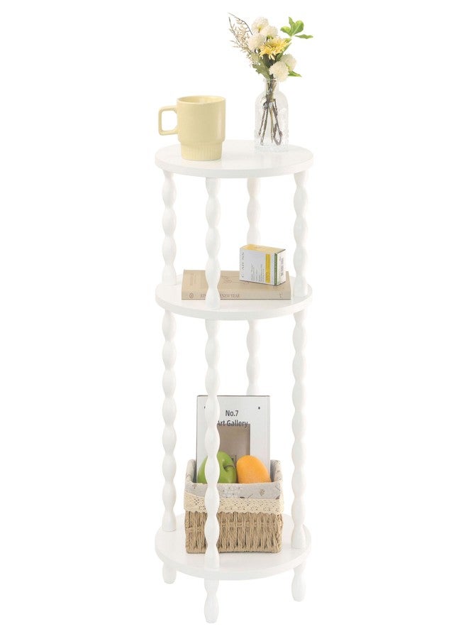 AWASEN Small Round Side Table, White End Table with 3-Tier Open Shelf for Small Spaces, Round Bedside Table Nightstand for Bedroom, Living Room, Office, White - Image 1