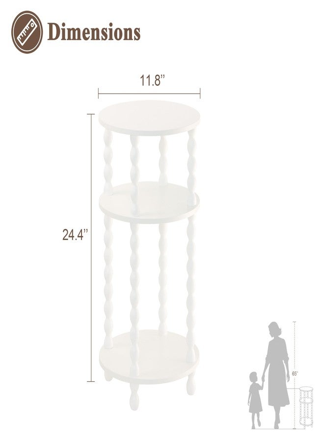 AWASEN Small Round Side Table, White End Table with 3-Tier Open Shelf for Small Spaces, Round Bedside Table Nightstand for Bedroom, Living Room, Office, White - Image 3