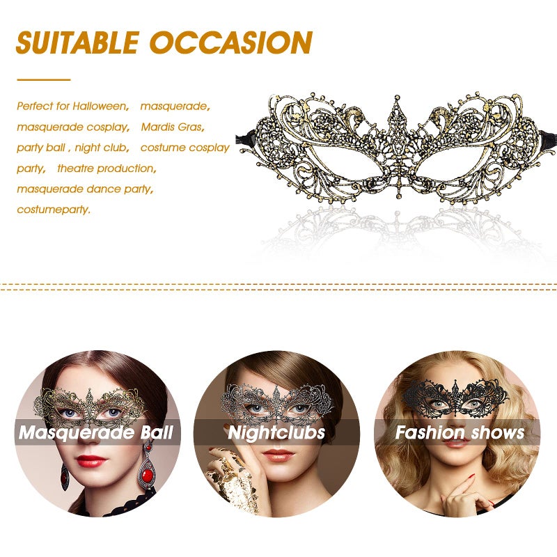 WLLHYF 3 Pieces Adult Masquerade Mask Mysterious Fun Lace Masks for Couples Women Men Lace Headpiece Disguise for Costumes Party Ball Prom Cosplay Photo Shoot (Black/Gold/Silver) - Image 3