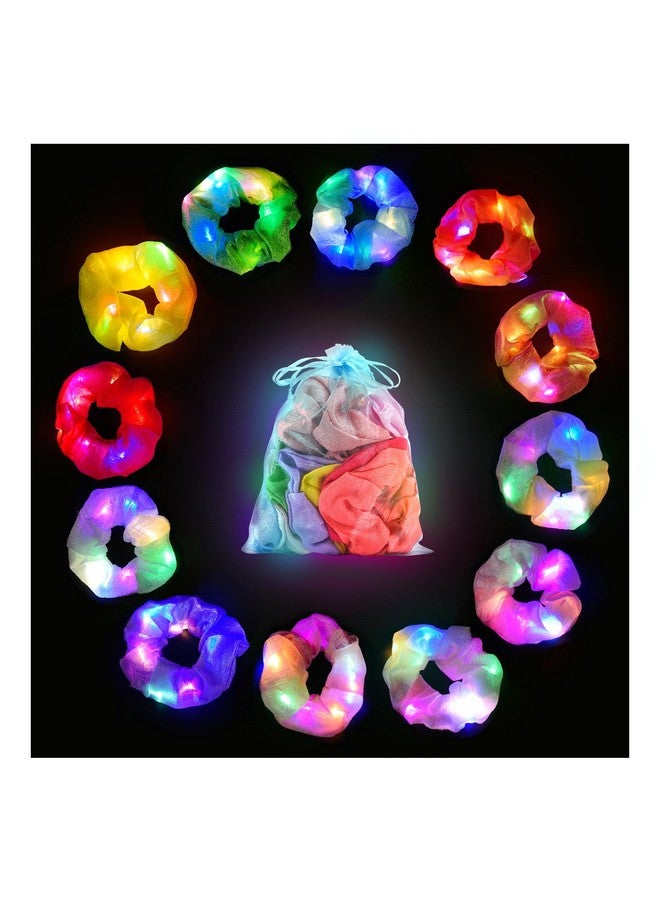 Lolalet 12Pcs Led Light Up Hair Scrunchies Neon Hair Ties For Girls Glow In The Dark Accessories For Sleepover Party Favors Colorful Elastic Band For Rave Festival Dance Night Events Style C  - Image 1