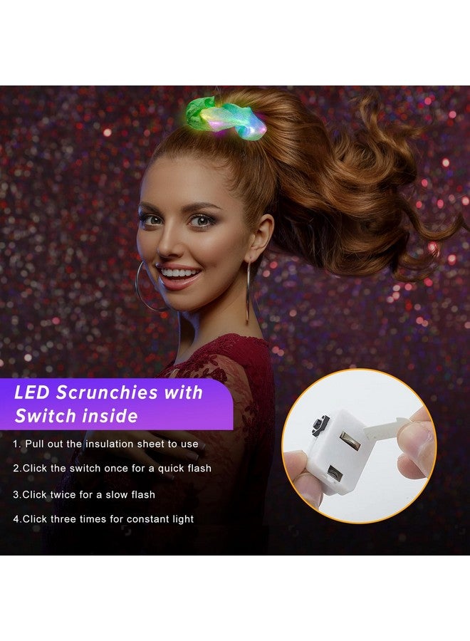 Lolalet 12Pcs Led Light Up Hair Scrunchies Neon Hair Ties For Girls Glow In The Dark Accessories For Sleepover Party Favors Colorful Elastic Band For Rave Festival Dance Night Events Style C  - Image 2
