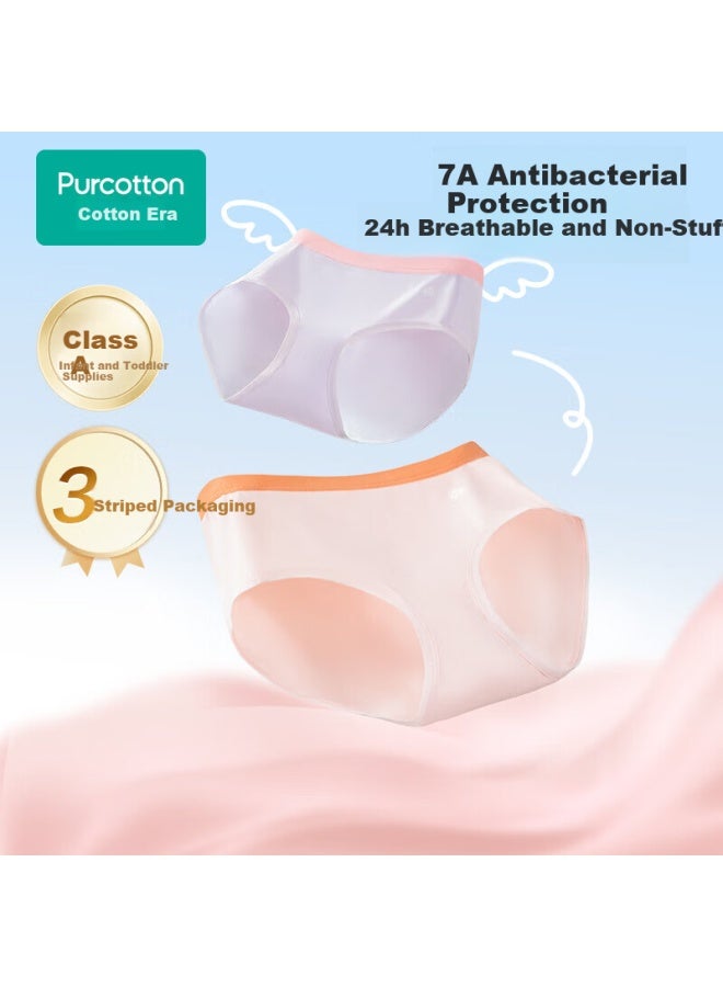Purcotton Kids 7a Mesh Antibacterial Elastic Boxer Briefs Milk White + Morning Mist Purple + Light Blue Green - Image 1
