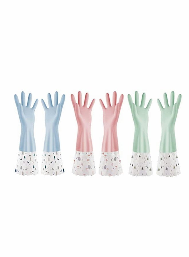 Rubber Cleaning Gloves, Reusable Waterproof Household Kitchen Dishwashing Glove, Long Sleeves, Kitchen Cleaning, Food Handling, Working, Painting, Gardening, Pet Care, Large (3 Pairs)