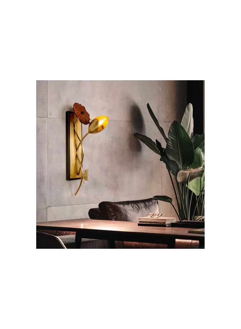 GGOOT Copper Wall Light Indoor Wall Lamp Oriental Wall Sconce, Traditional Creative Lotus Wall Wash Lights Inside Decor Lighting Fixtures for Living Room Bedroom Hallway, E14 Base - Image 3