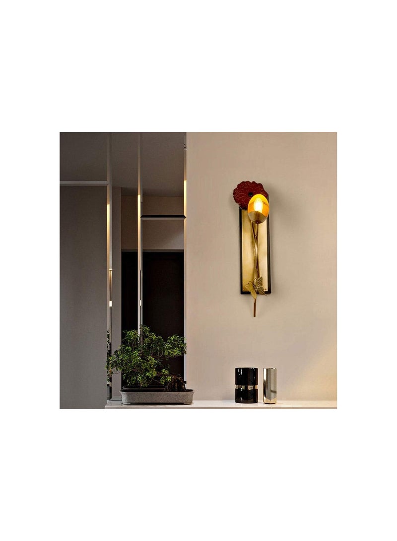 GGOOT Copper Wall Light Indoor Wall Lamp Oriental Wall Sconce, Traditional Creative Lotus Wall Wash Lights Inside Decor Lighting Fixtures for Living Room Bedroom Hallway, E14 Base - Image 5