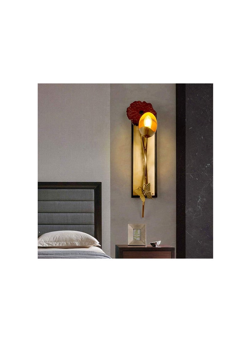 GGOOT Copper Wall Light Indoor Wall Lamp Oriental Wall Sconce, Traditional Creative Lotus Wall Wash Lights Inside Decor Lighting Fixtures for Living Room Bedroom Hallway, E14 Base - Image 4