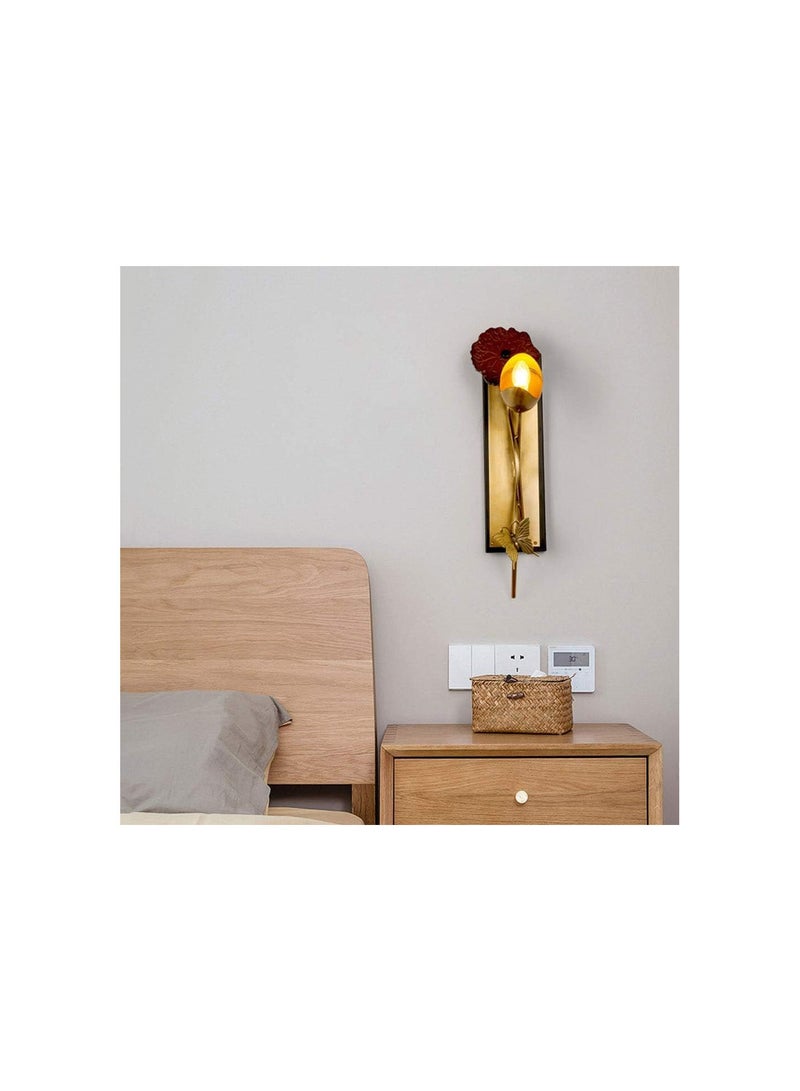 GGOOT Copper Wall Light Indoor Wall Lamp Oriental Wall Sconce, Traditional Creative Lotus Wall Wash Lights Inside Decor Lighting Fixtures for Living Room Bedroom Hallway, E14 Base - Image 2