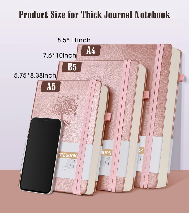 Ansopu Lined Journal Notebook -365 Pages A5 Thick Journals for Writing Ruled Notebook, Pink Hardcover Leather Journals for Women Men, Daily Journal Notebook for Work, Note Taking ( 5.75'' X 8.38'' Rose Gold) - Image 2