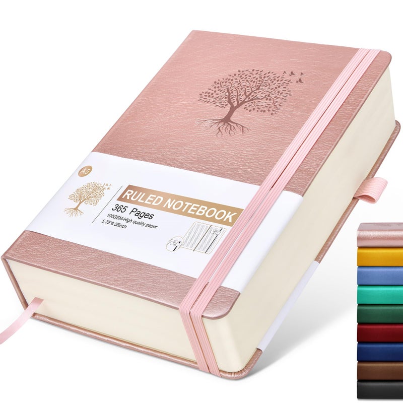 Ansopu Lined Journal Notebook -365 Pages A5 Thick Journals for Writing Ruled Notebook, Pink Hardcover Leather Journals for Women Men, Daily Journal Notebook for Work, Note Taking ( 5.75'' X 8.38'' Rose Gold) - Image 1