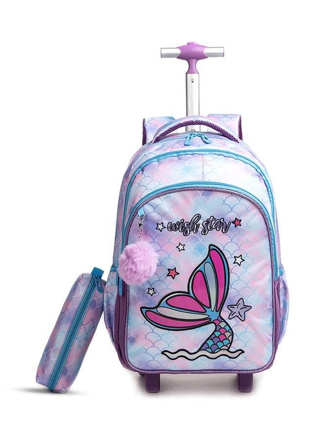 Eazy Kids 18Inch Set Of 4 Trolley School Bag With Tritan 420Ml Water Bottle Lunch Bag And Pencil Case - Mermaid Purple  - Image 3