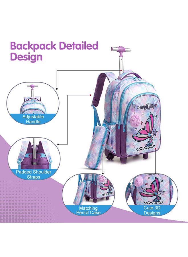 18Inch Set Of 4 Trolley School Bag With Tritan 420Ml Water Bottle Lunch Bag And Pencil Case - Mermaid Purple