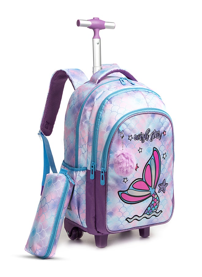 Eazy Kids 18Inch Set Of 4 Trolley School Bag With Tritan 420Ml Water Bottle Lunch Bag And Pencil Case - Mermaid Purple  - Image 5