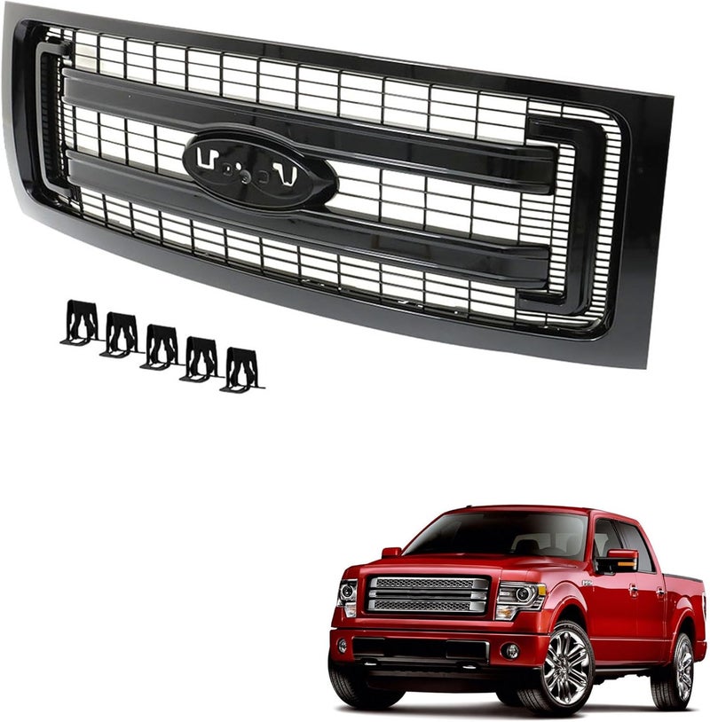 TJHSM Gloss Black Front Upper Bumper Grille Replacement for 2009-2014 F150 Pickup - Image 1