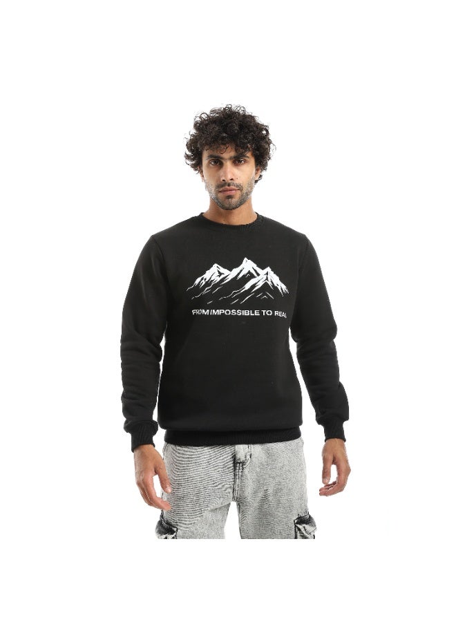 Andora Black Printed Long Sleeves Round Neck Sweatshirt-Heather Black - Image 1