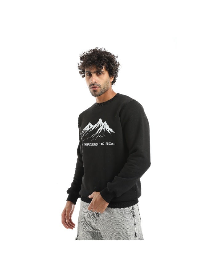 Andora Black Printed Long Sleeves Round Neck Sweatshirt-Heather Black - Image 4