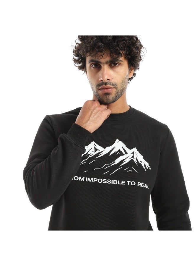 Andora Black Printed Long Sleeves Round Neck Sweatshirt-Heather Black - Image 3