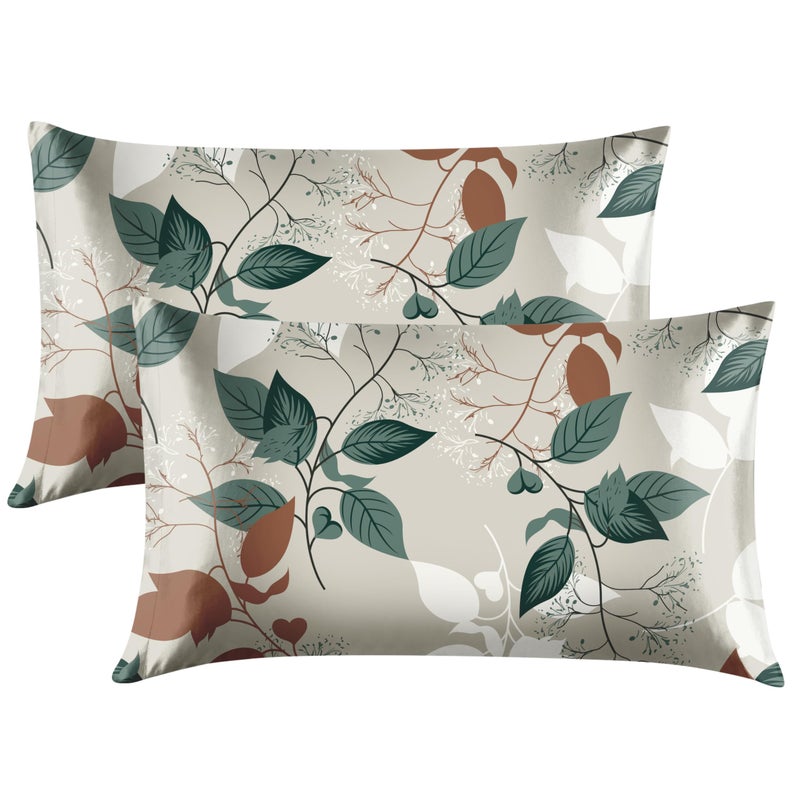 EXQ Home Satin Pillowcase for Hair and Skin Queen Printed Green Leaves Silk Pillow Cases 2 Pack 20x30 inches Satin Pillow Cases Set of 2 with Envelope Closure Gifts for Women Men - Image 2