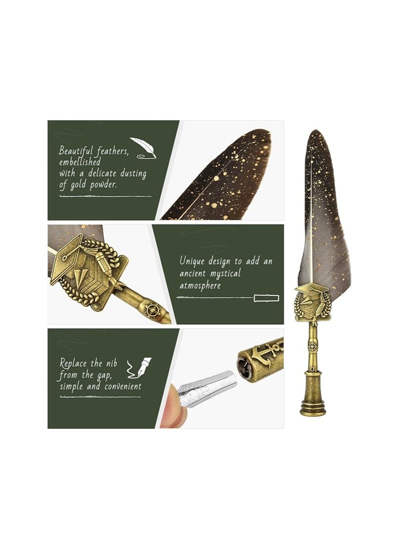 Generic Feather Pen Ink Set - Quill Pen and Ink Set Includes Calligraphy Pen, Pen Holder, 5 Replacement Nibs with Ink for Writing Letters, Signing, Invitations  - Image 2