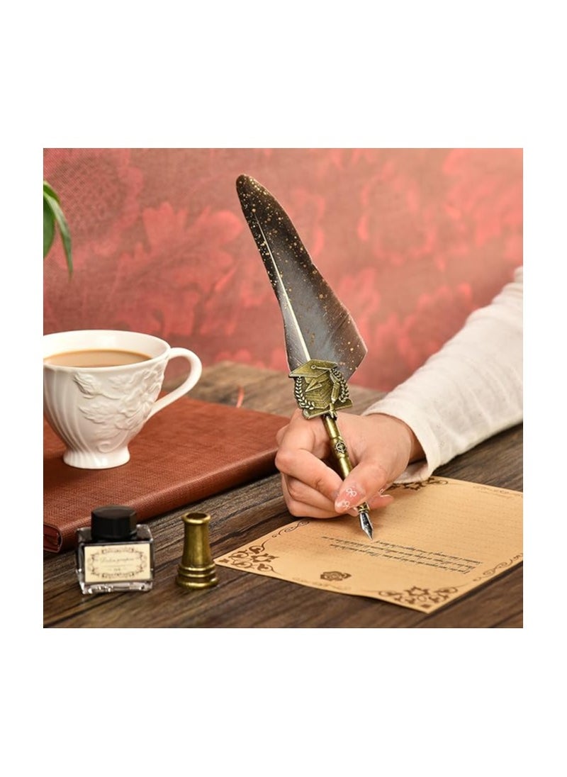 Generic Feather Pen Ink Set - Quill Pen and Ink Set Includes Calligraphy Pen, Pen Holder, 5 Replacement Nibs with Ink for Writing Letters, Signing, Invitations  - Image 3