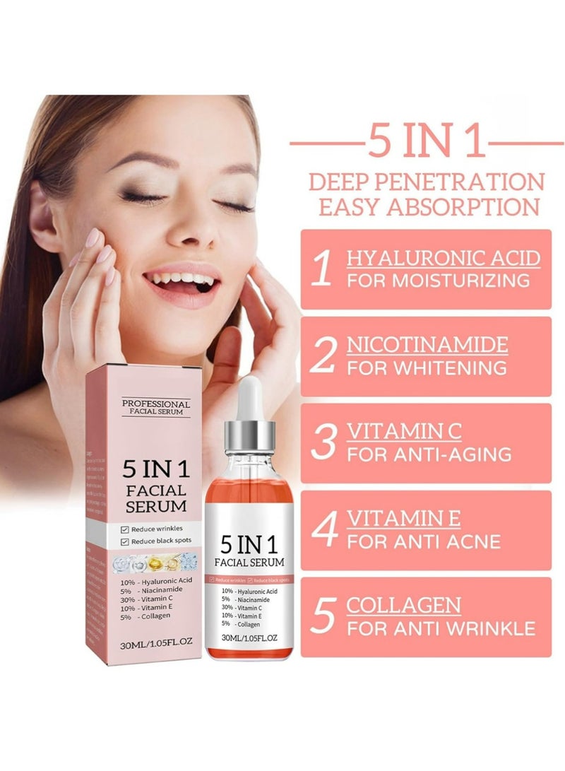 MOIKA Vitamin C Face Serum, 5 In 1 Anti Aging Serum With Vitamin C, Vitamin E, Hyaluronic Acid, Collagen and Nicotinamide, Vitamin C Serum For Facial Moisturizing, Firming Skin And Even Skin Tone 30ml - Image 5