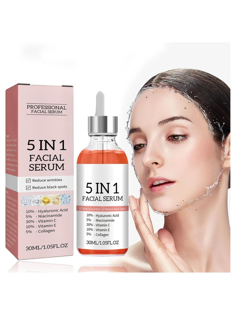 MOIKA Vitamin C Face Serum, 5 In 1 Anti Aging Serum With Vitamin C, Vitamin E, Hyaluronic Acid, Collagen and Nicotinamide, Vitamin C Serum For Facial Moisturizing, Firming Skin And Even Skin Tone 30ml - Image 1