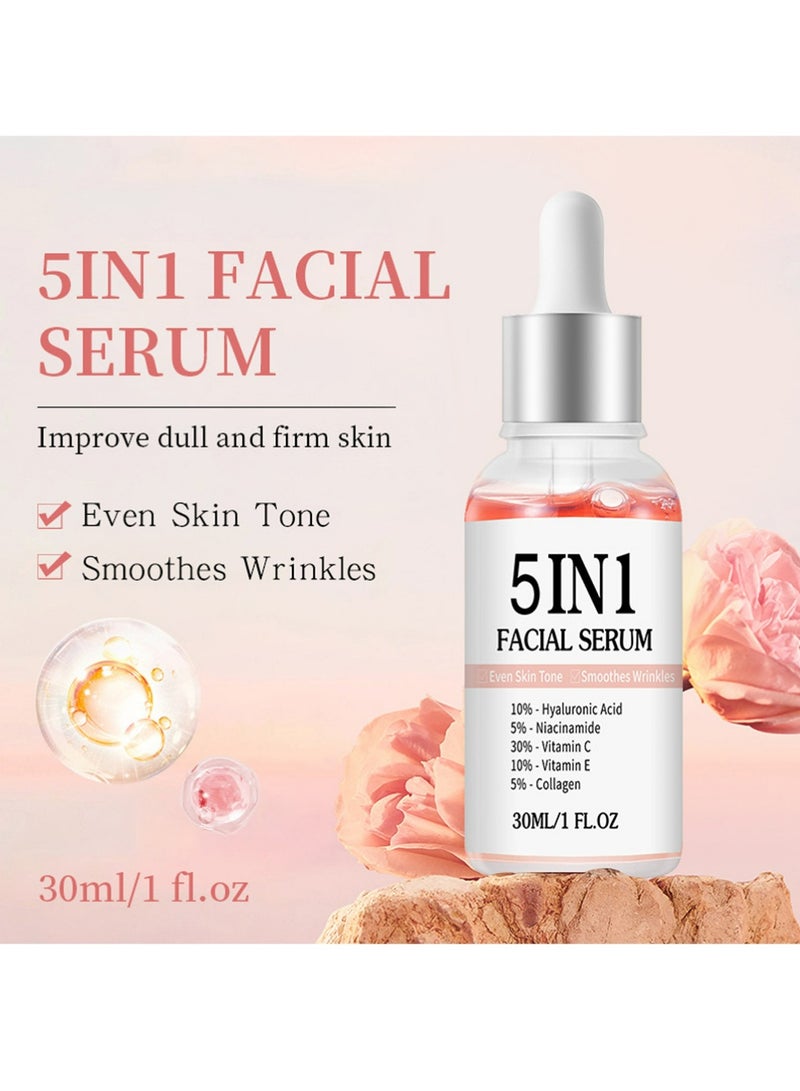 MOIKA Vitamin C Face Serum, 5 In 1 Anti Aging Serum With Vitamin C, Vitamin E, Hyaluronic Acid, Collagen and Nicotinamide, Vitamin C Serum For Facial Moisturizing, Firming Skin And Even Skin Tone 30ml - Image 2