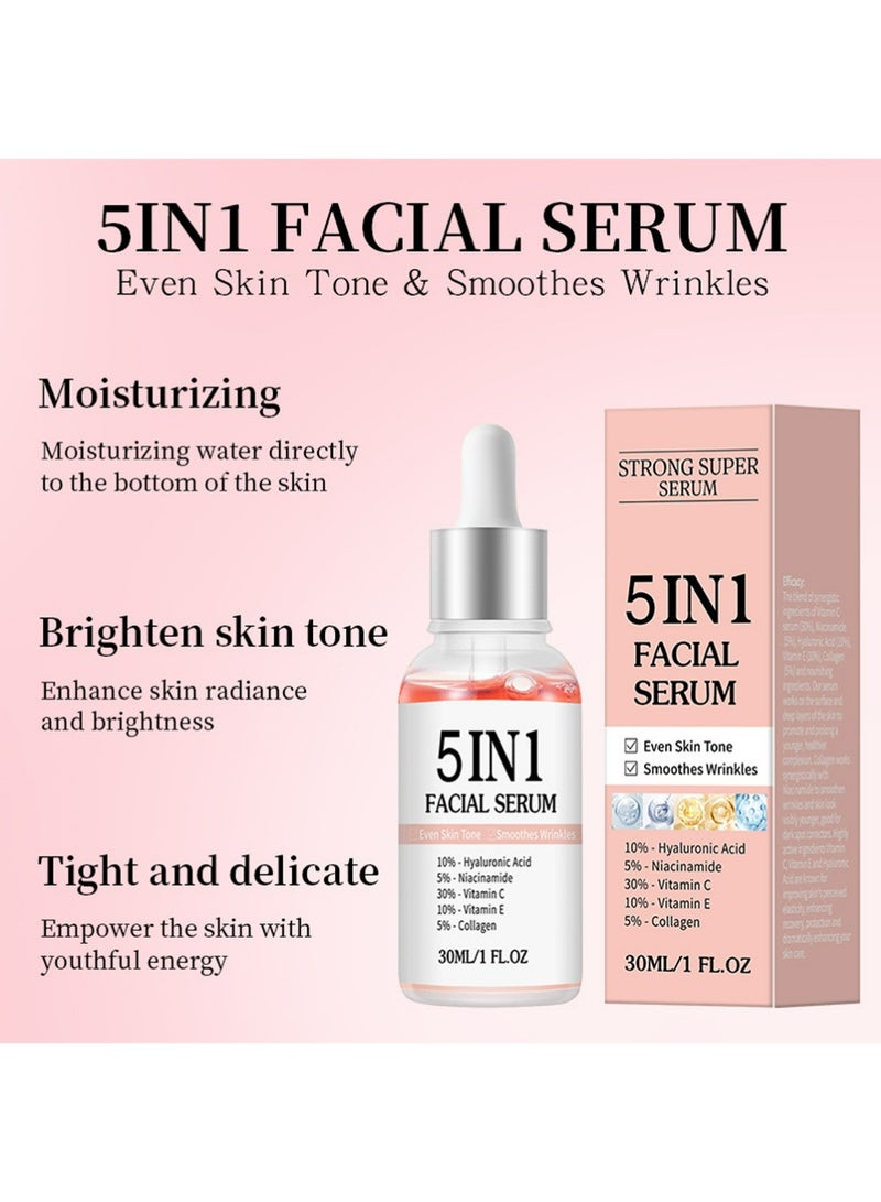 MOIKA Vitamin C Face Serum, 5 In 1 Anti Aging Serum With Vitamin C, Vitamin E, Hyaluronic Acid, Collagen and Nicotinamide, Vitamin C Serum For Facial Moisturizing, Firming Skin And Even Skin Tone 30ml - Image 3