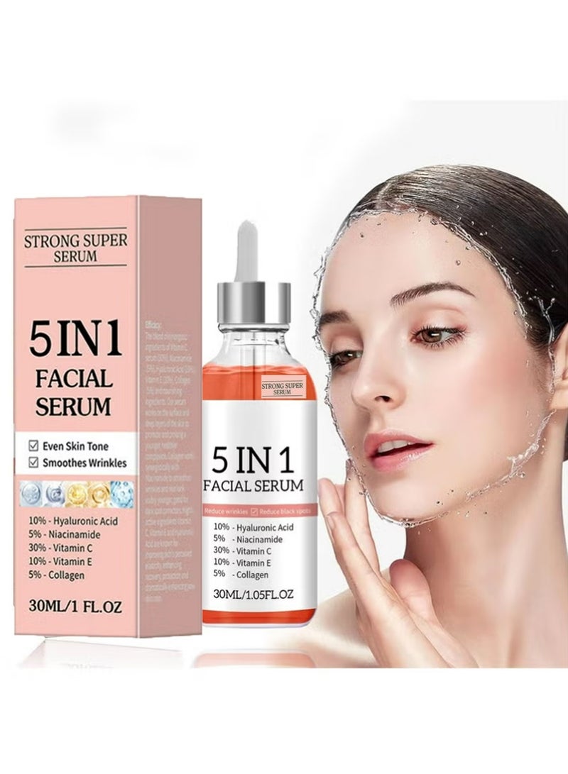 Vitamin C Face Serum, 5 In 1 Anti Aging Serum With Vitamin C, Vitamin E, Hyaluronic Acid, Collagen and Nicotinamide, Vitamin C Serum For Facial Moisturizing, Firming Skin And Even Skin Tone 30ml - Image 1