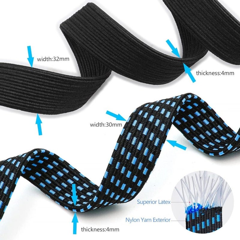 6Pcs Heavy Duty Bungee Cords with Hooks Extra Long Black and Blue Flat Rubber Elastic Straps - Image 3