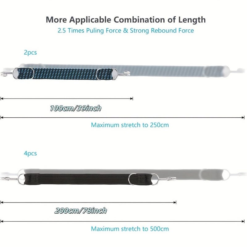 6Pcs Heavy Duty Bungee Cords with Hooks Extra Long Black and Blue Flat Rubber Elastic Straps - Image 4