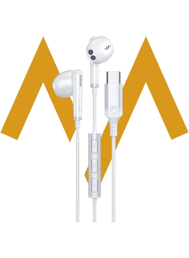 7MD Type C Earphones, Wired In Ear Headphones with Mic, Noise Cancelling Single Side Headset, Digital Audio Clear Sound, Compatible with Type C Mobile Phones and Devices (Double Sided) - Image 1