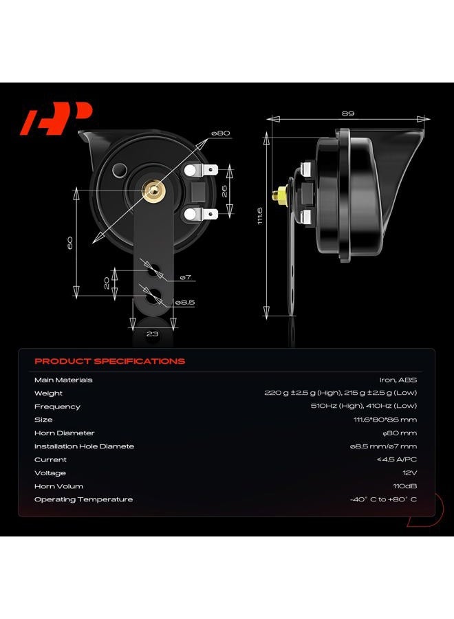 A-Premium Horn Fit for Volkswagen Santana Lavida Passat Golf Jetta Bora Audi 100 200 A6 Skoda Octavia Snail, with 2 Connectors, A Set of 2 - Image 5