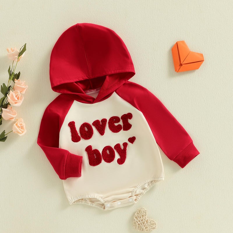 Thorn Tree Baby Boy Valentines Outfit Hooded Sweatshirt Bubble Romper Newborn Sweater Infant Onesie Hoodie (Red, 18-24 Months) - Image 3