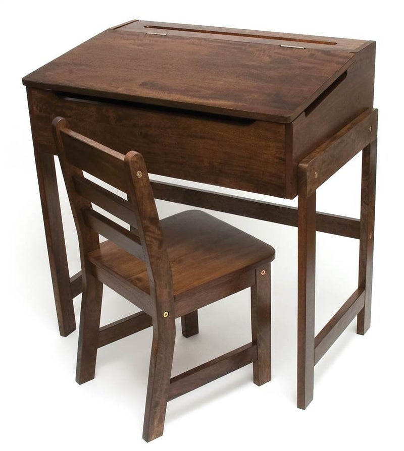 Lipper International Lipper International Childs Slanted Top Desk  Chair Walnut Finish 25 12 x 16 x 26 