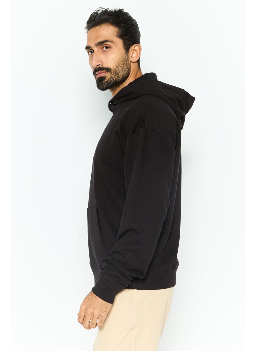 Night Addict Men Long Sleeves Embroidered Hooded Sweatshirt, Black  - Image 3