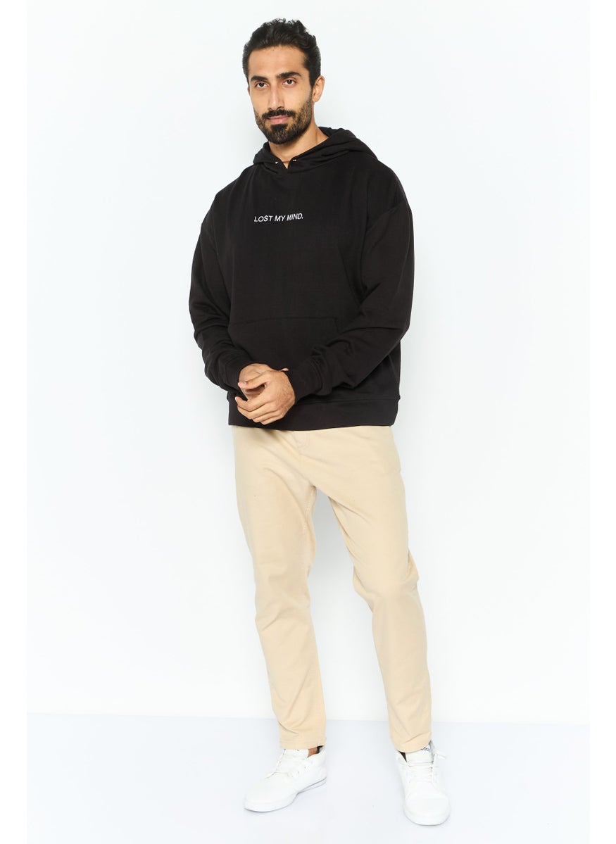 Night Addict Men Long Sleeves Embroidered Hooded Sweatshirt, Black  - Image 2