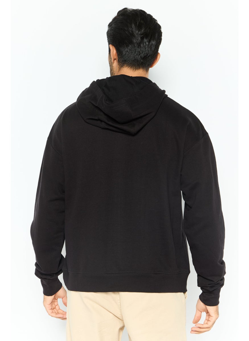 Night Addict Men Long Sleeves Embroidered Hooded Sweatshirt, Black  - Image 4