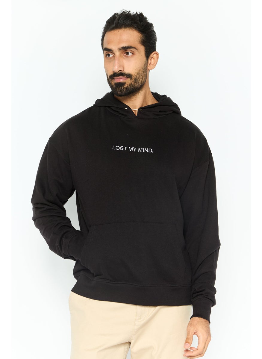Night Addict Men Long Sleeves Embroidered Hooded Sweatshirt, Black  - Image 1