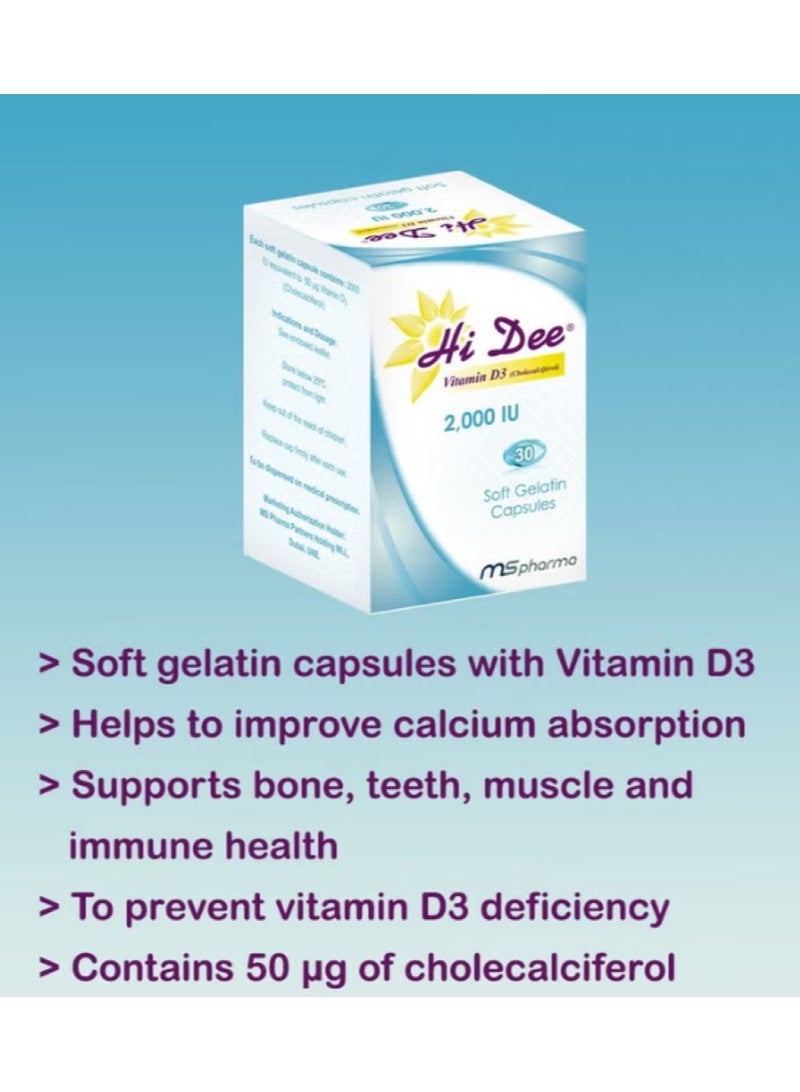 ms pharma Hi Dee Vitamin D3 2000 IU Soft Gelatin Capsules 30's - Image 2