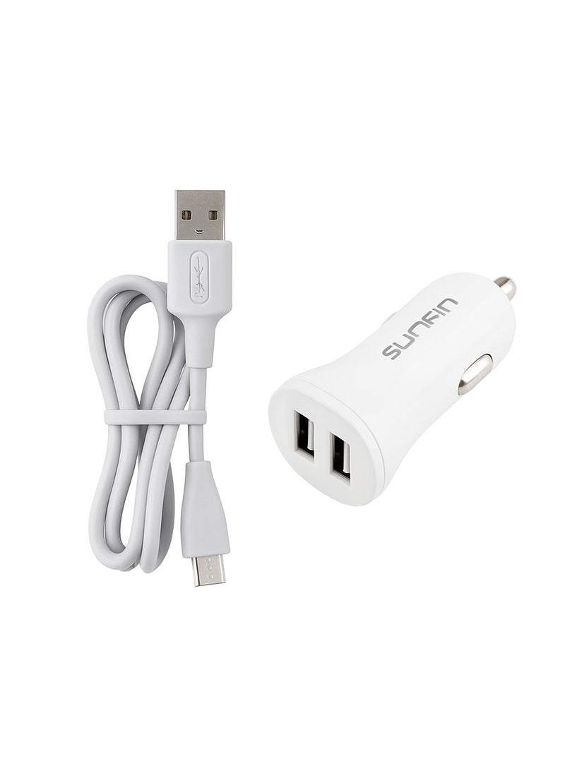 سونبين شاحن سيارة Sunpin C-03 مزدوج USB | شحن سريع 2.1A مع كابل Micro USB | مناسب للسفر وجميع الأجهزة - Image 1