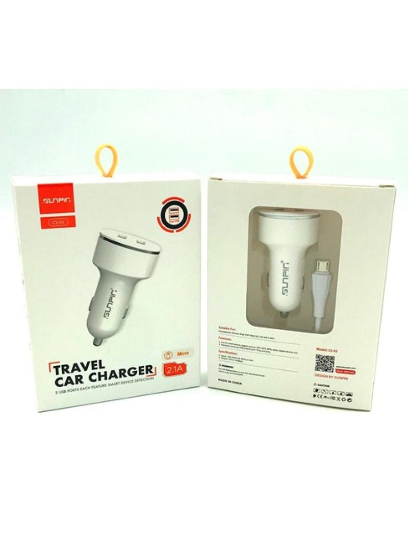 سونبين شاحن سيارة Sunpin C-03 مزدوج USB | شحن سريع 2.1A مع كابل Micro USB | مناسب للسفر وجميع الأجهزة - Image 2