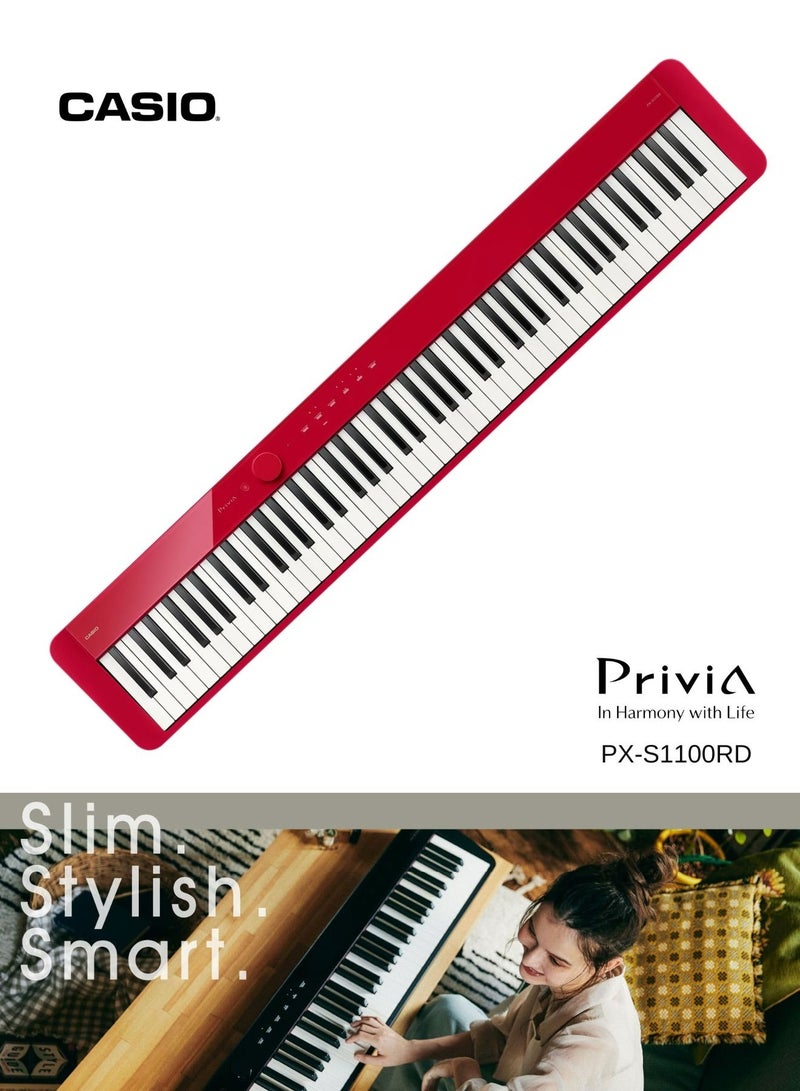 CASIO Privia PX-S1100 Digital Piano - Red - 88 Keys - Image 1