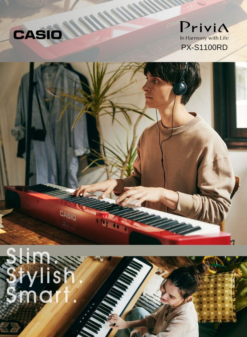 CASIO Privia PX-S1100 Digital Piano - Red - 88 Keys - Image 3