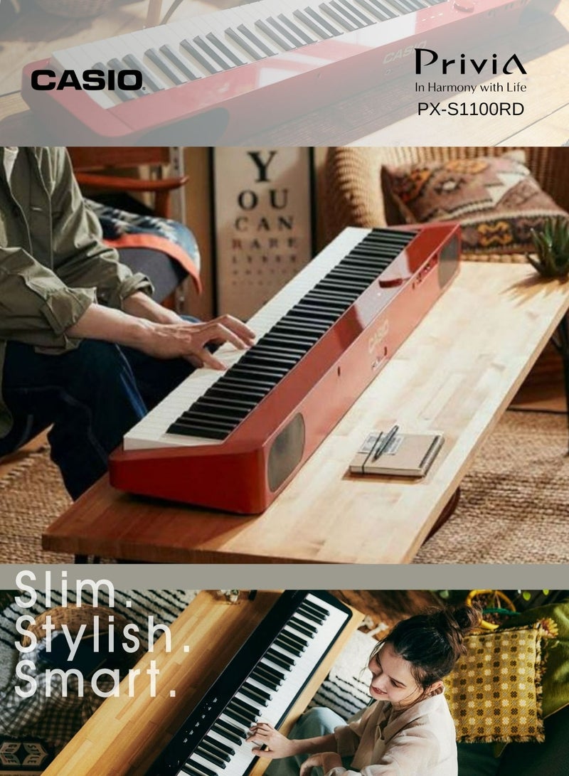 CASIO Privia PX-S1100 Digital Piano - Red - 88 Keys - Image 4
