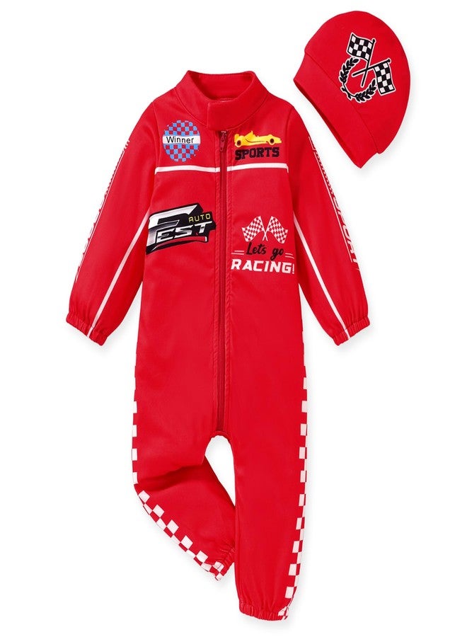 KOZBY Baby Boy Race Car Outfit Long Sleeves Romper Infant One Piece Zipper Jumpsuit 12-18 Months Clothes Red - Image 1